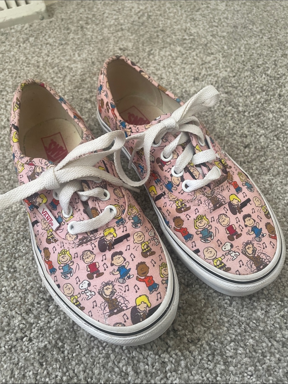 Vans Peanuts Character Print Low-Top Lace-up Sneakers Pink Kids Sz 2